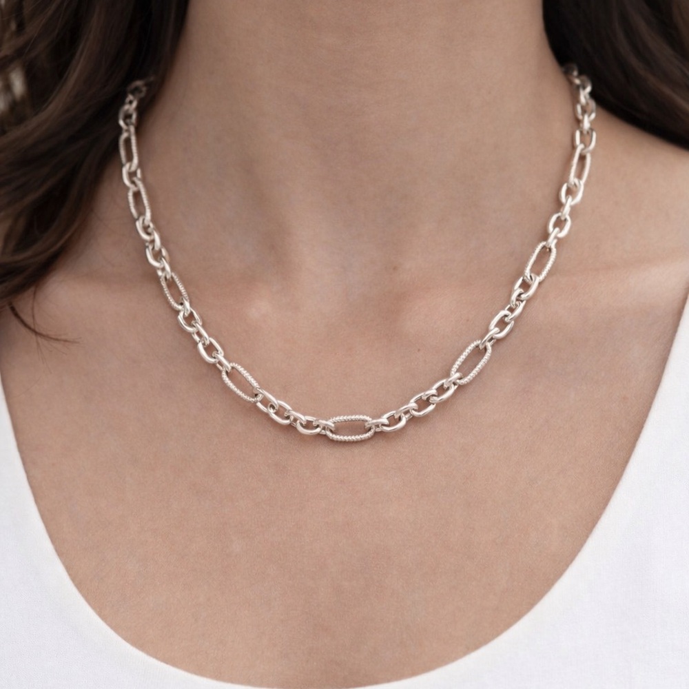 925 Sterling Silver Solid Cable Link Elegant Silv… - image 1